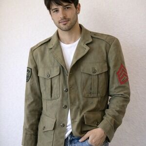 Vintage Edward Dada Military Jacket L Green Wool Blend Epaulet Patch Structured